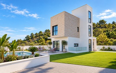 Villa independiente de lujo con piscina privada y vistas panorámicas al mar en Finestrat